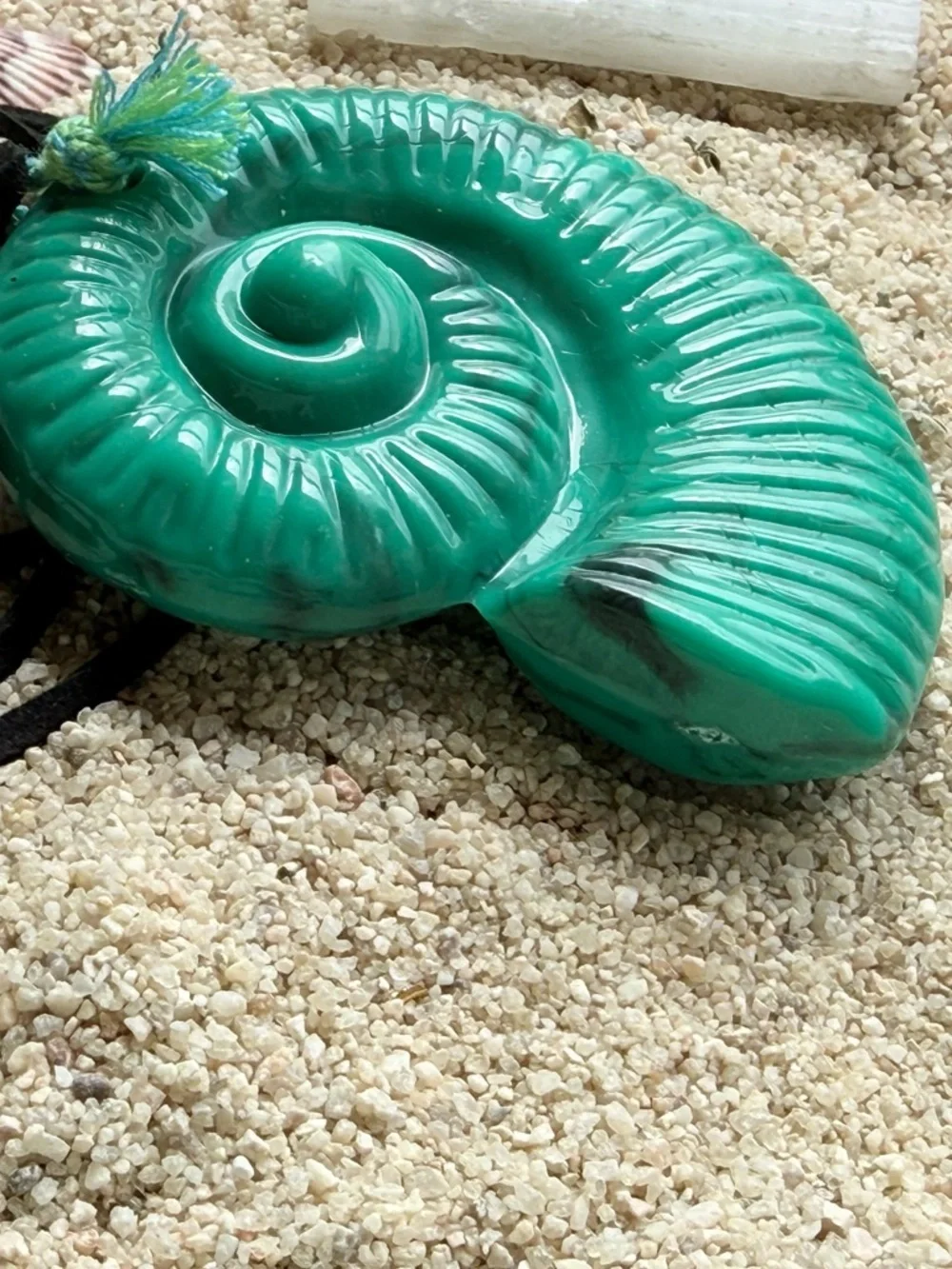 BRUTALIST Turquoise Spiral Shell Pendant Necklace LONG SUEDE